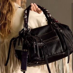 Free People Baby Emerson Black Leather Tote Bag NWT